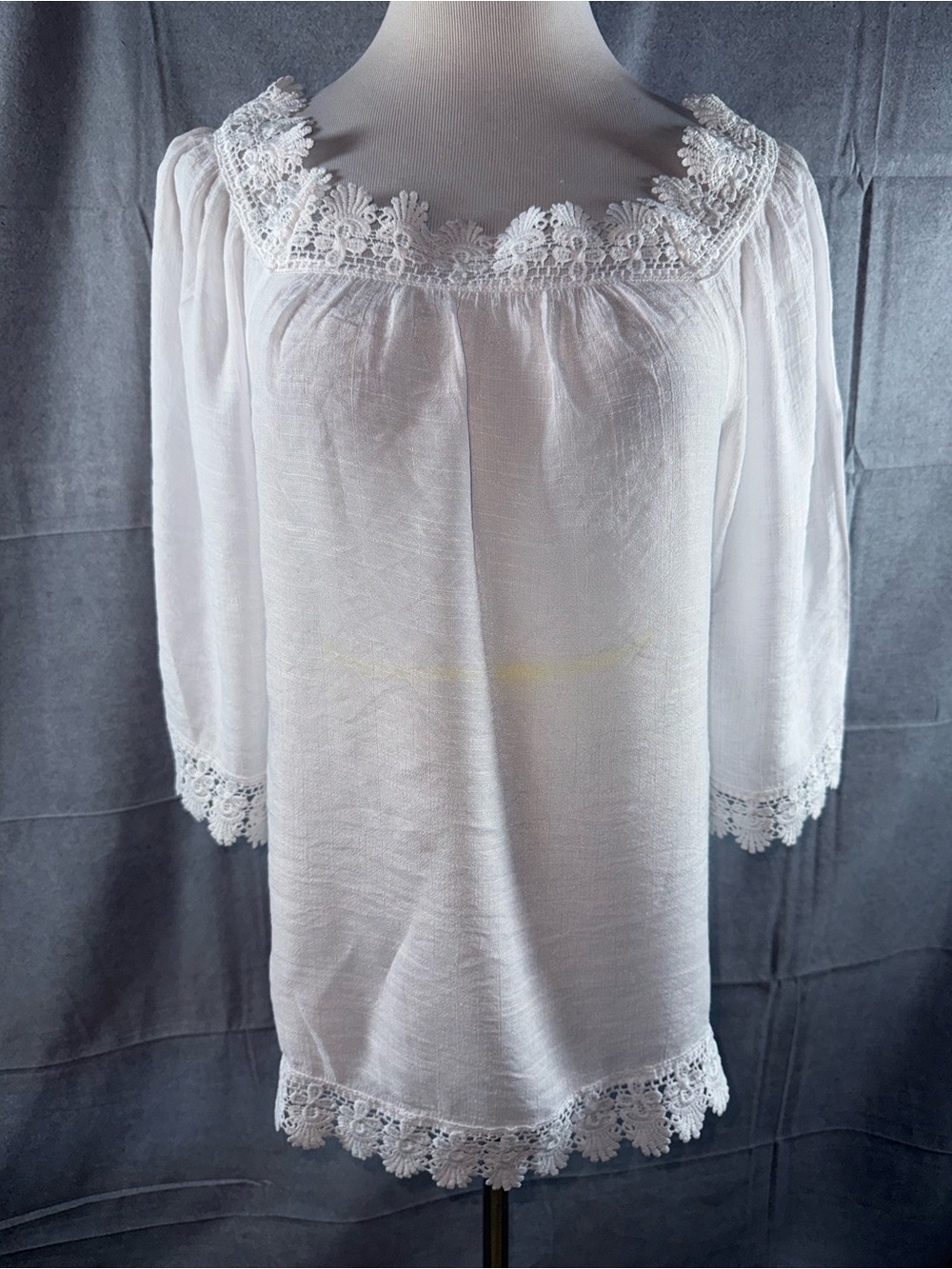 2953-Zac & Rachel White Lace-Edged Square-Neck Chemise